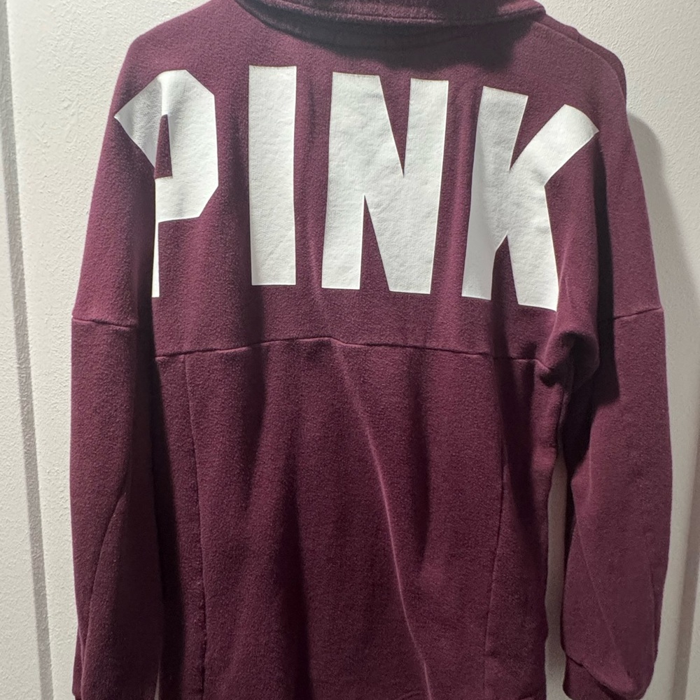 PINK Victoria's Secret Maroon Quarter-Zip Sweatshirt - Picture 2 of 2
